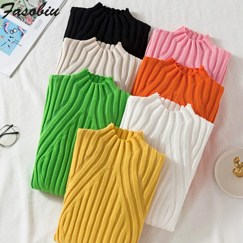 Half-high Collar Elasticity Knitted Sweater Female Long Sleeve 2019 Autumn Winter New Tight Slim Vintage Pullover Women |