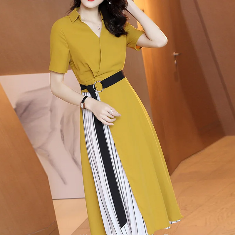 

Ozhouzhan Summer Joint Waist Hugging Dress Spring Clothing 2019 New Style Women's Elegant Commuting Explicit Thin Long A- line S