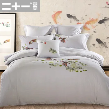 

Textiles Wash Cotton Embroidered Four Paper Set Full Cotton Embroidery Bed Suite New Chinese Style Nation Wind Home Textiles