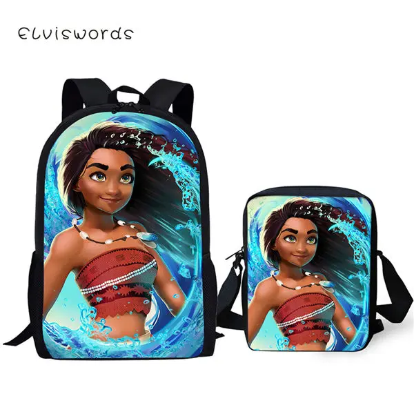 CDWX2764CE ELVISWORDS 2PCs Kids School Backpacks Moana Princess Design Girls Book Bags Cartoon Vaiana Girls Prints Women's Travel Backpack - Цвет: CDWX2764CE
