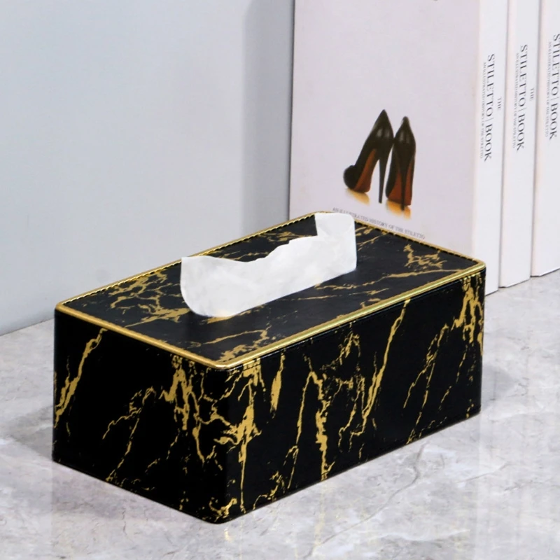 

Leather Marble Tissue Box Desktop Paper Towel Holder Napkin Storage Container Home Office Decoration