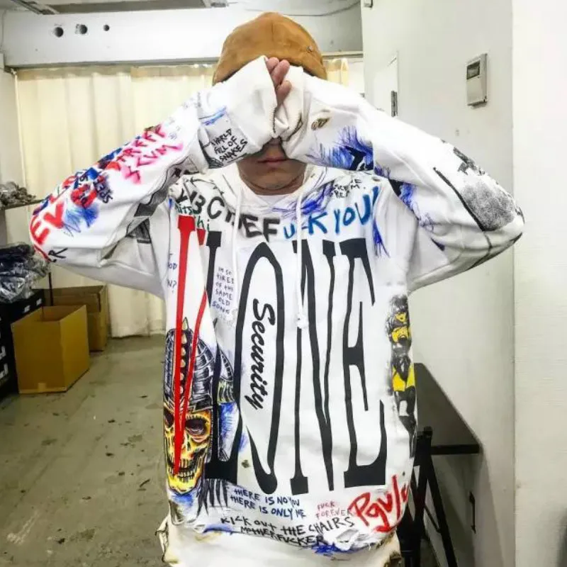

hoodies Hip-hop Graffiti Demon Hooded Sweatshirt Men and Women Loose Couple Model Hoodie Jacket unisex leisure gothic
