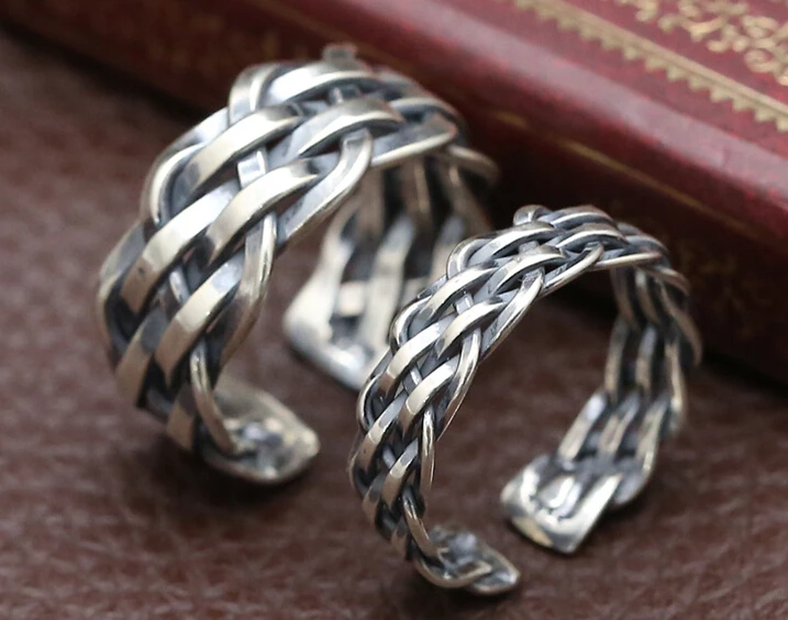 

S925 Sterling Silver Thai silver jewelry hand woven ring for men and women fashion simple ring birthday gift couple accessories