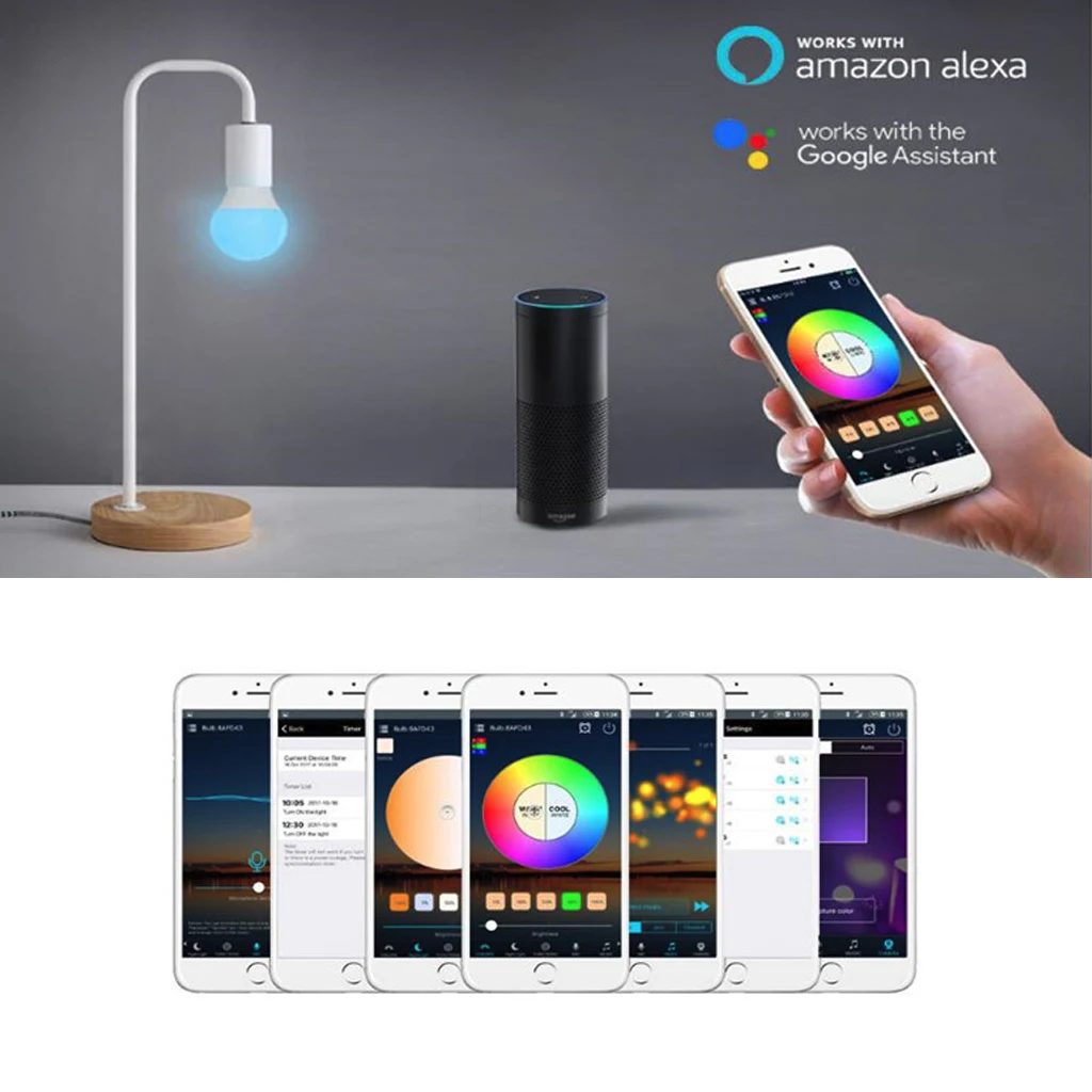 E27 WiFi умная Светодиодная лампа с регулировкой многоцветные пробуждающие огни RGBW