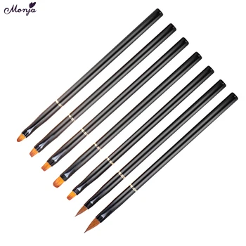 

Monja 7Pcs/Set Black Handle Nail Art Acrylic UV GEL Extension Builder Painting Pen Liquid Powder Carving Brush Manicure Tool