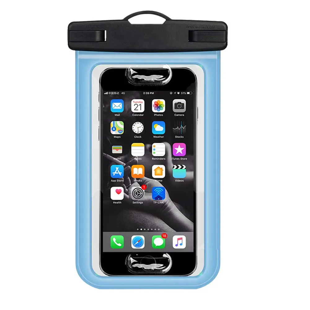 Сумка для дайвинга на открытом воздухе для мужчин и женщин, разблокировка отпечатка пальца, мобильный телефон, водонепроницаемый карман, 6 дюймов, сенсорный экран, плавающая сумка для Swmming - Цвет: Blue