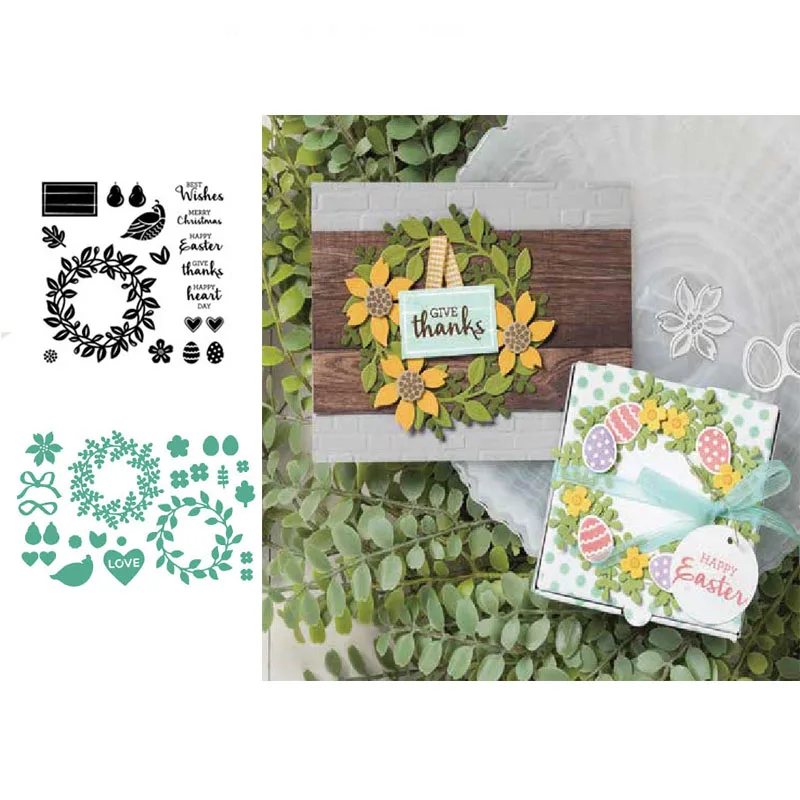 

JC Cutting Dies and Rubber Stamps leaves Wreath Bird Letters for Scrapbooking Craft Dies Cut Stencil Card Make Album Sheet Decor