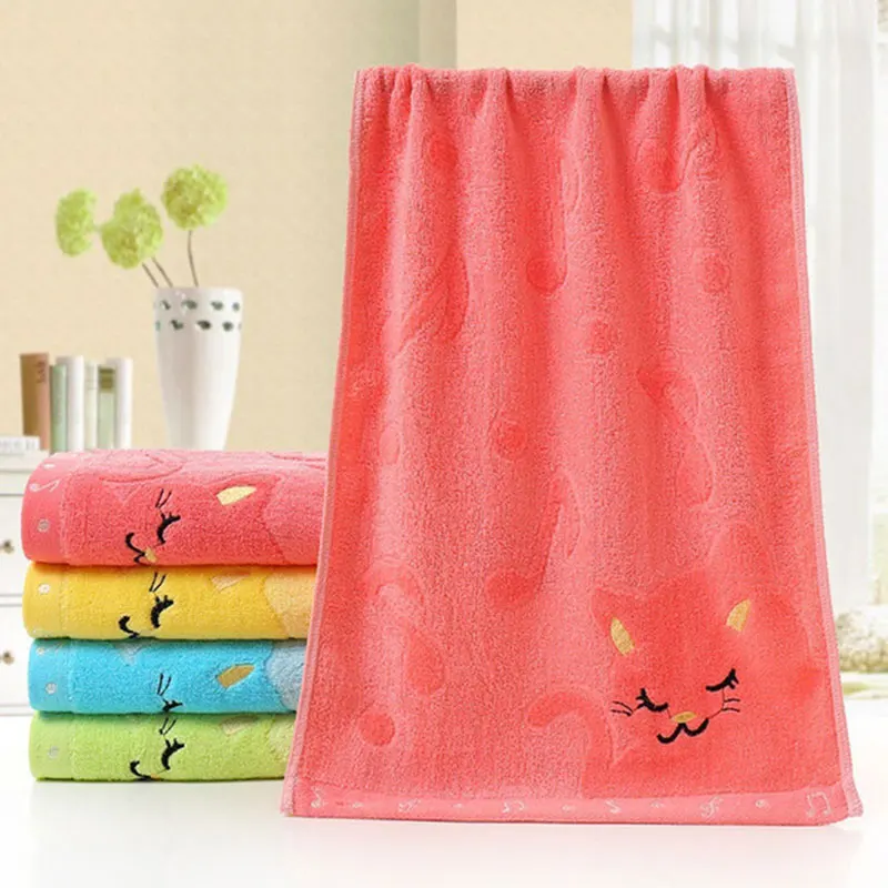 Soft Cotton Cute Cartoon Cat-Printed Baby Face Towel Embroidery Newborn Towels