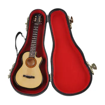 

Mini Miniature Wooden Wood Acoustic Guitar Musical Instrument Home Collection With Case for Home Beautiful Decoration Accessorie