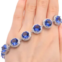 14x14 мм Блестящий насыщенный Синий Фиолетовый Танзанит CZ свадебный женский подарок серебряный браслет 6,5-дюйма