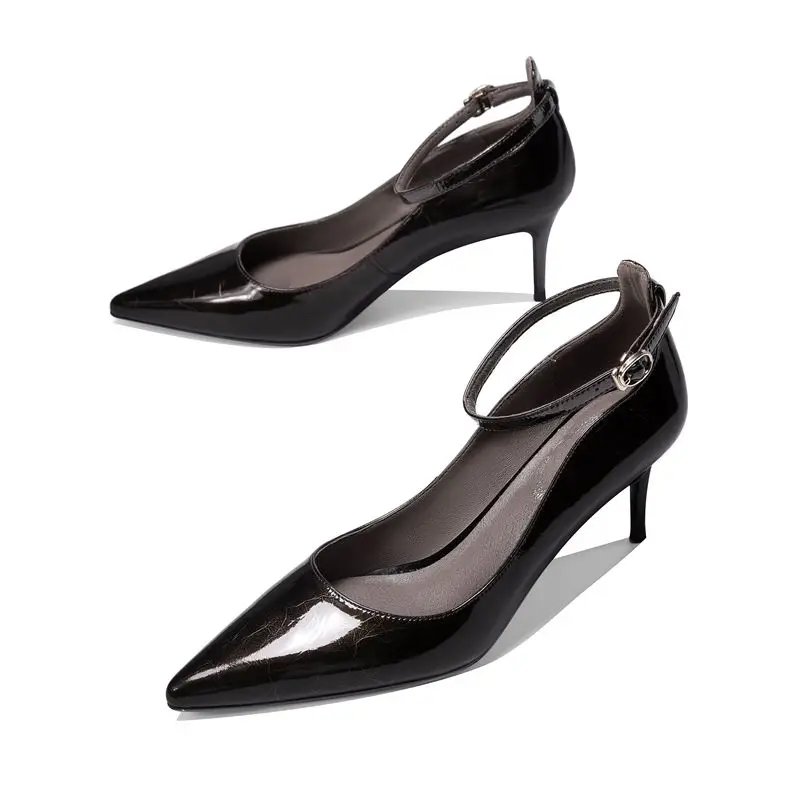 ALLBITEFO high quality women heels simple style spring autumn office ladies shoes Single buckle pointed toe high heel shoes