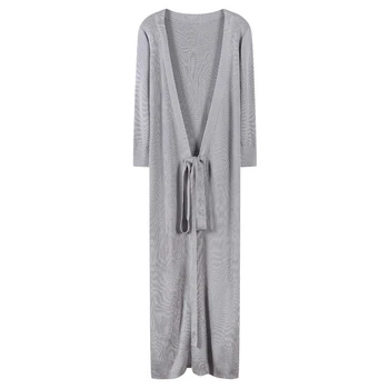 

Runway V-Neck Elastic Belt Long Cardigan Women Spring Sweater Warp Sash Knitted Bandage Cardigan Female Casual Coat Lady Jumper