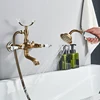 Rozin Retro Style Brass Bathtub Shower Faucet Set Dual Knobs Wall Mounted Bathtub Mixer with Handshower and Swivel Tub Spout Tap 4