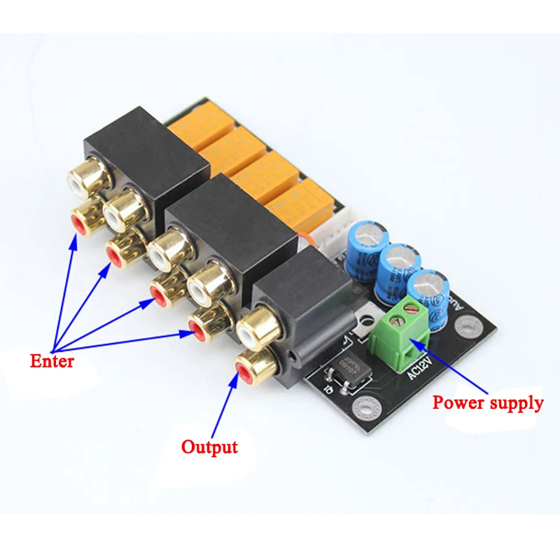 RCA Audio Switch Input Selection Board Lotus Seat Stereo Relay 4-Way Audio Input Signal Selector Switching Amplifier DIY