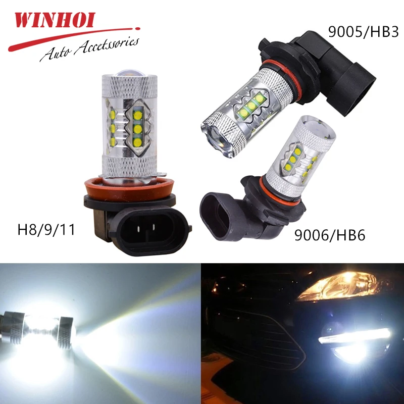 

Winhoi Car Headlight Led Bulb 80W 12V 16SMD 6000K H11 H8 H9 9005/HB3 9006/HB6 Universal Turn Running Driving Fog Light Lamp