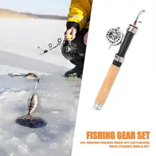 Зимняя мини телескопическая удочка для подледной рыбалки, цельнометаллическая Рыболовная катушка, комбинированный набор, карбоновая рыболовная удочка, набор приманки для зимнего отдыха на открытом воздухе