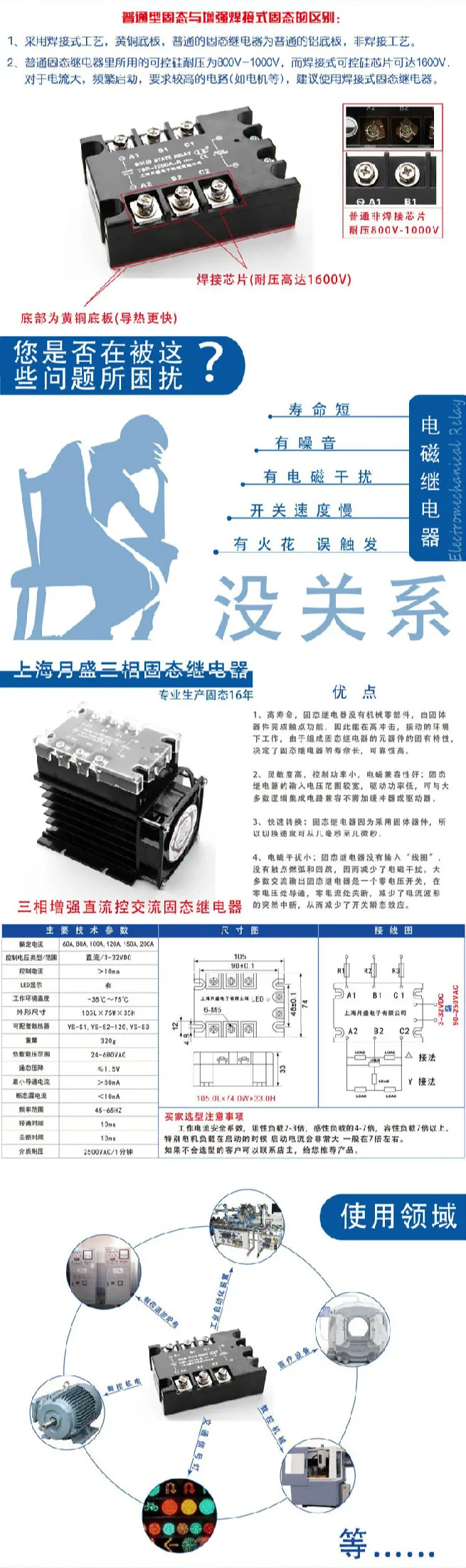 Улучшенное трехфазное твердотельное реле TSR-120DA-R (120а)
