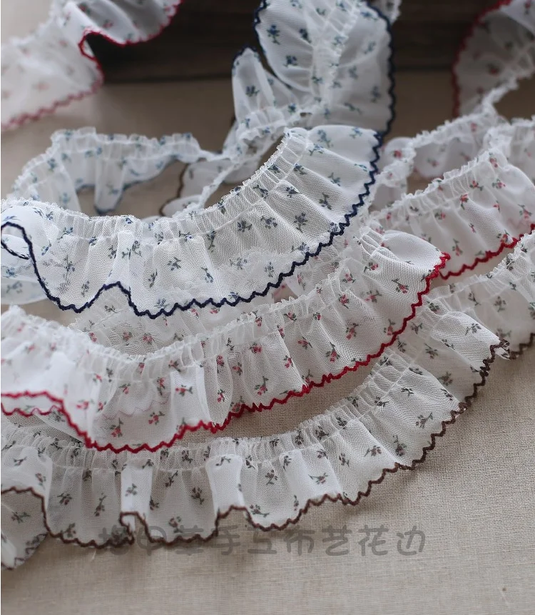 2 Meters Modern Wavelet Pleated Mesh Yarn Printed Lace Trims Dress Hair Accessories Boots Bag Pet Decoration 4cm lace garment accessories,lace sewing supplies,lace hair accessories,lace decoration,lace accessories,lace sewing accessories