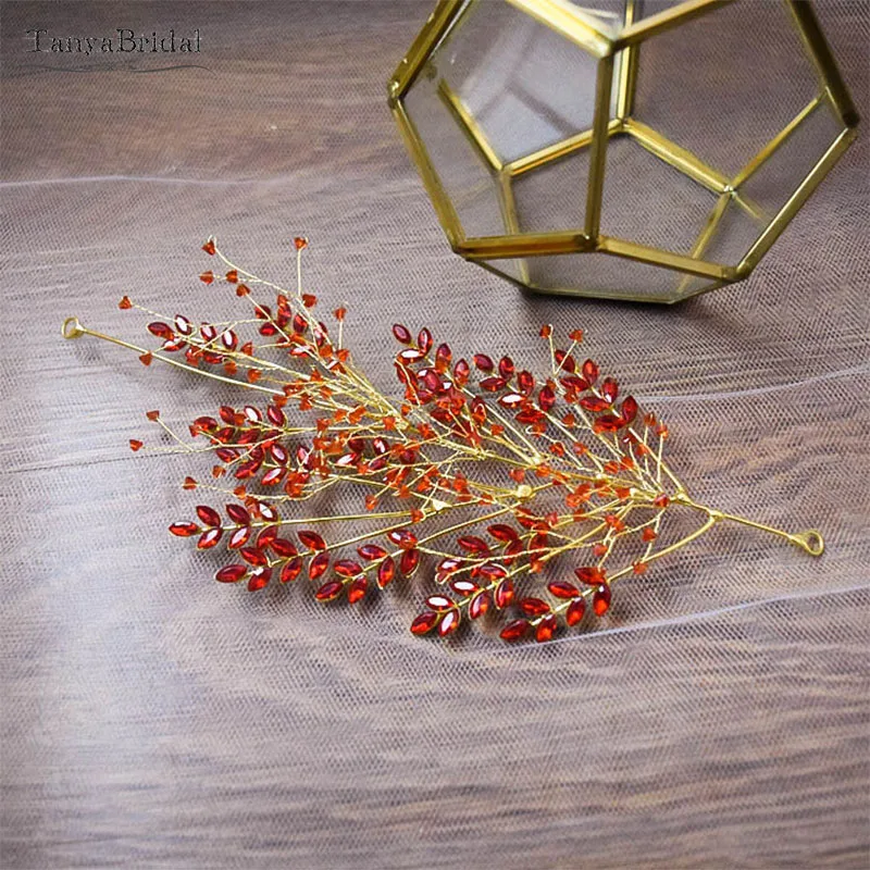 

Red crystal gold bridal wedding hair accessories Headpieces DH041