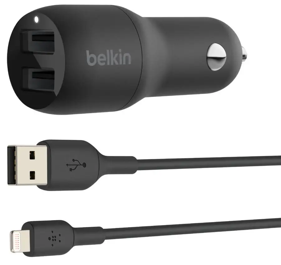 Автомобильное зарядное устройство Belkin Boost Charge Dual USB-A 24W CCD001bt1MBK (Black) | Электроника