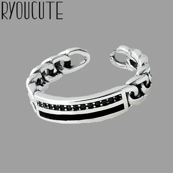 

Exaggerated Retro 925 Sterling Silver Black Crystal Rings For Women Engagement Rings Vintage Thai Silver Jewelry