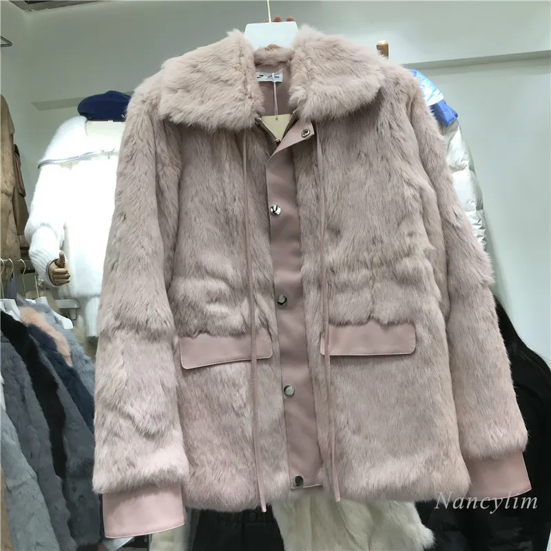 

Real Rabbit Fur Coat for Women 2020 New Winter Clothes Korean Style Quilted Warm All-Match Loose Lady's Jacket Mujer Chaqueta