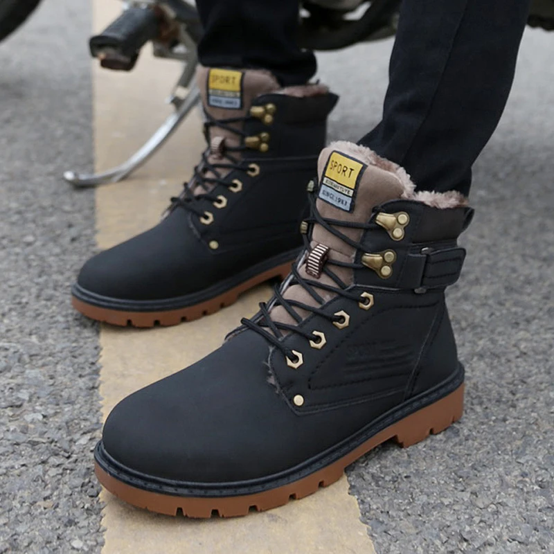 Snow Boots Men Plus Size High Top Plush Fur Warm Winter Boots Fashion Casual Waterproof Work Boots Sneakers Dropshipping AODLEE