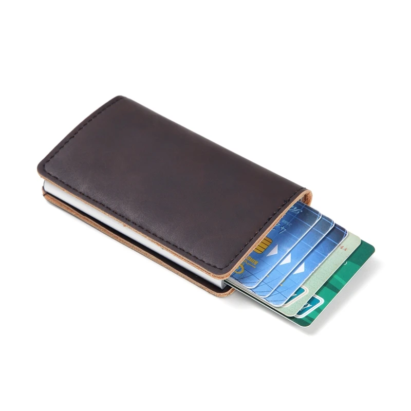 Мужской рчид кошелек блокирующий винтажный автоматический кожаный кредитный держатель для карт Алюминиевый металлический бизнес ID многофункциональный держатель для карт кошелек