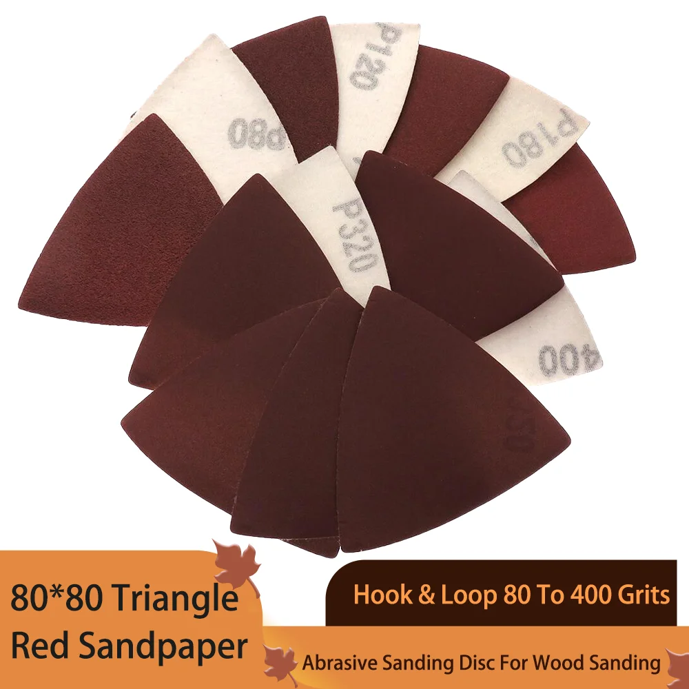 

20 PCS Sanding Sheets 80*80*80mm Triangle Red Sandpaper Hook & Loop 80 To 400 Grits Abrasive Sanding Disc For Wood Sanding