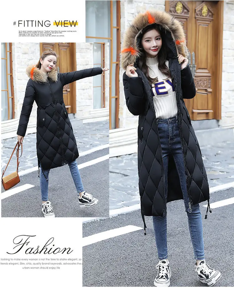 Женская куртка с хлопковой подкладкой средней длины в Корейском стиле, новинка, большой размер, тонкая куртка с хлопковой подкладкой выше колена, утолщенная зимняя стеганая куртка