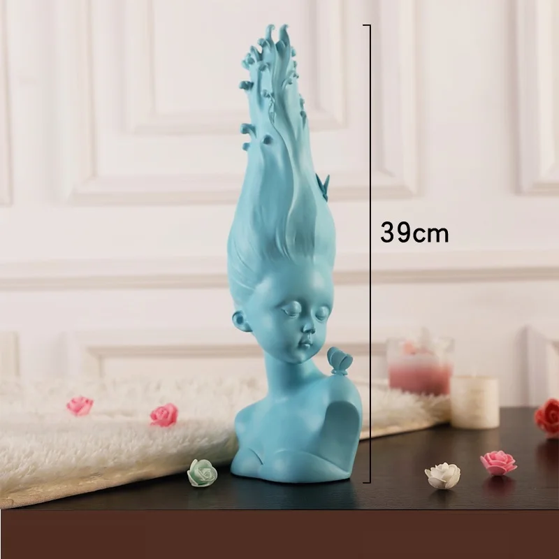 Blue Милая девушка Романтика девушка-подростка статуи фигура, грудь скульптура Смола Искусство и Настенная Декорация голова оленя аксессуары R948 - Цвет: Blue
