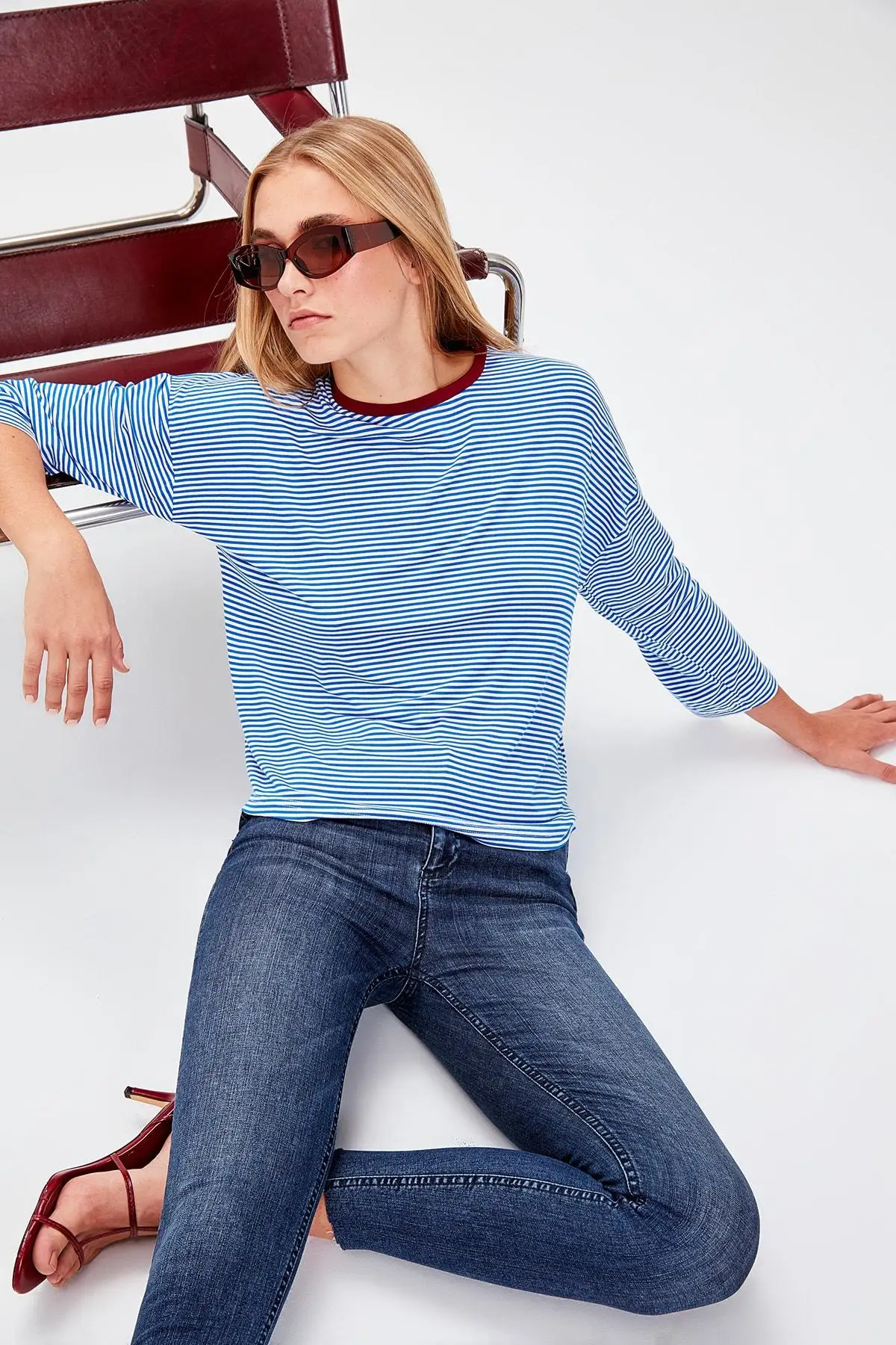 

Trendyol Blue Striped Knitted Blouse TWOAW20BZ0221