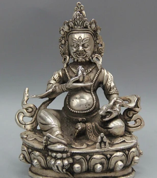 

---511+++6" Tibet Tibetan Buddhism Silver Seat Yellow Jambhala Wealth God Buddha Statue