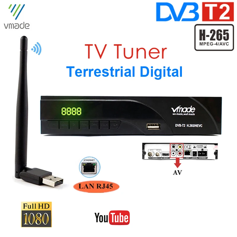 ТВ приемник Vmade H.265 декодер DVB T2 спутниковый тюнер приставка поддержка сети RJ45 Youtube