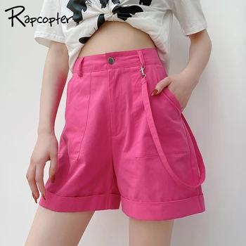

Rapcopter Big Pocket High Waisted Solid Short Pants With Ribbon Fashion Casual Shorts Female Cargo Shorts 2020 Summer Streetwear