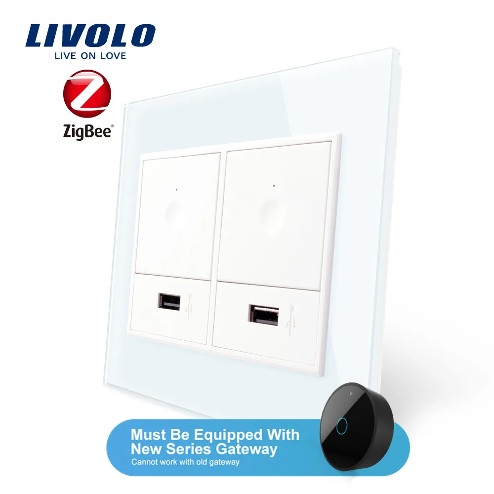Livolo стандарт США/Австралии SeriesWall Smart wifi app сенсорный выключатель, 1+ 1 банды 1Way, с usb-разъемом, aleax, google home, без логотипа