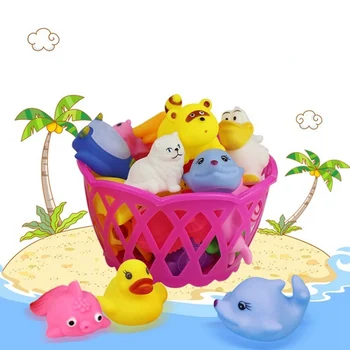 

20PCS Mixed Animals Baby Bath Toys Swimming Water Toys Colorful Soft Floating Rubber Duck Squeeze Sound Squeaky Bathing Toys
