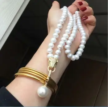 

HUGE 9-10MM NATURAL SOUTH SEA WHITE PEARL NECKLACE LENGTH 30" + PENDANT