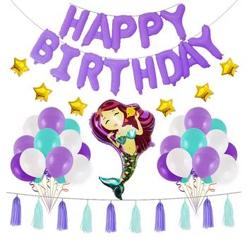 

49pcs Birthday Party Decorations Set with Happy Birthday Banner Mermaid Star Foil Balloons Tassels for Girls Children
