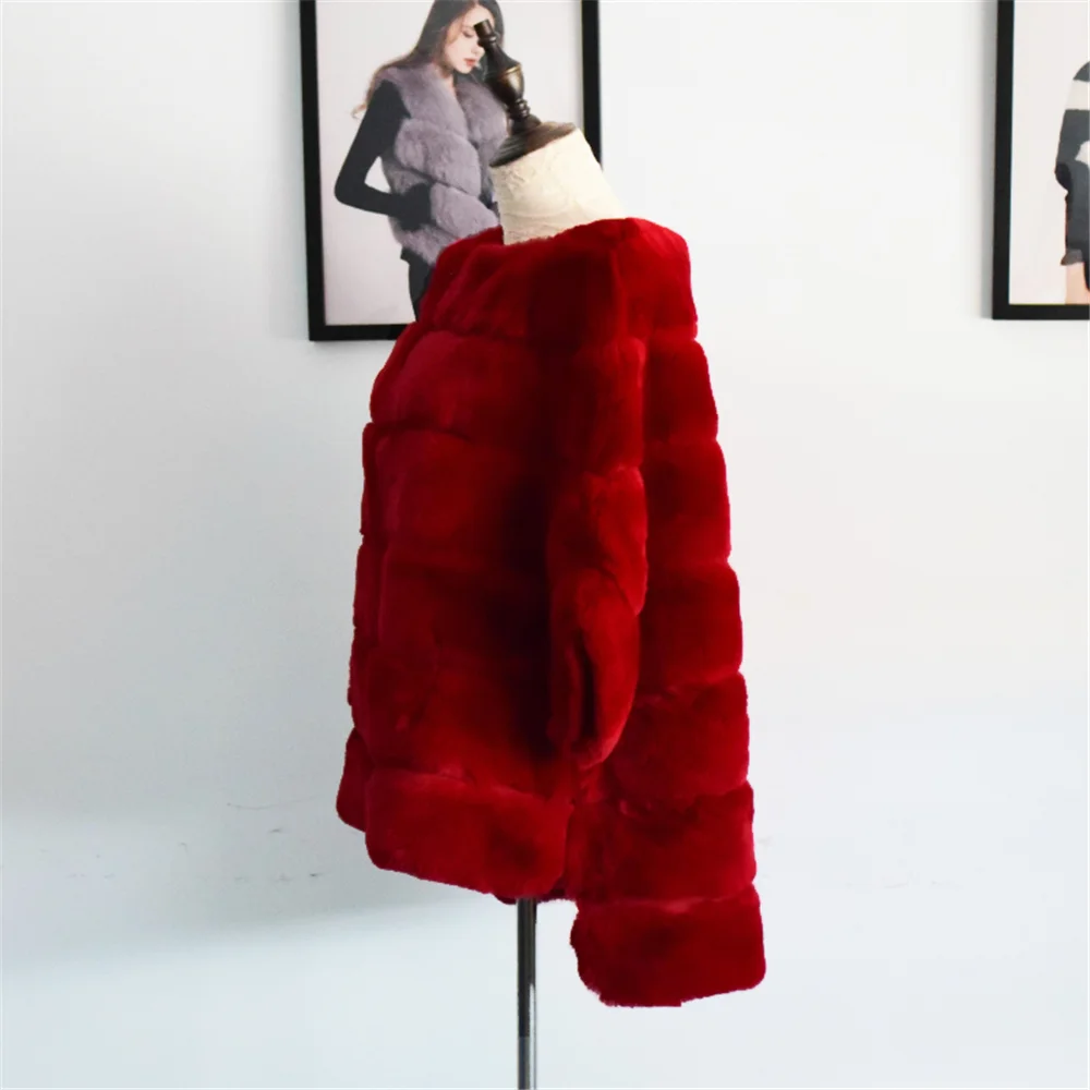 TOPFUR шуба из кролика Рекс женская красная куртка тип летучей мыши зимнее пальто для женщин большие размеры натуральный мех пальто женская кожаная куртка свободная