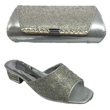 

Newest Italian Style Rhinestone Woman Shoes And Bags Set Fashion Low Heels Party Shoes And Bag Set For Wedding Dress