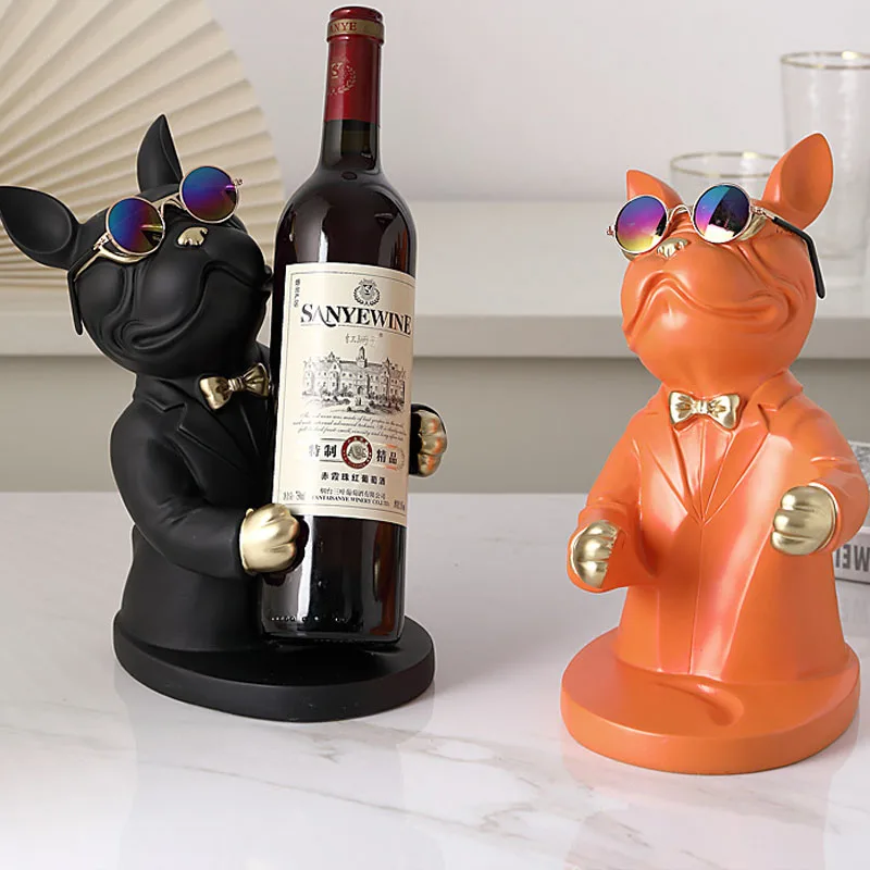 

Nordic Resin Bulldog Statues Wine Rack Ornaments Living Room Wine Cabinet Desktop Furnishings Crafts Home Decoration Accessories