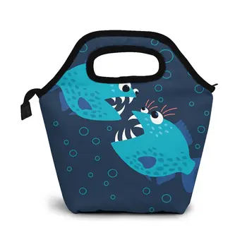 

Funny Piranha Fish Gossiping Lunch Bag Boxes Bags Portable Insulated Picnic Food Box for Women Men