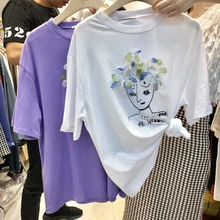 Лето Свободная Повседневная футболка модная Джокер стереоскопическая жемчужная футболка с бисером Топ Женская Цветочная футболка