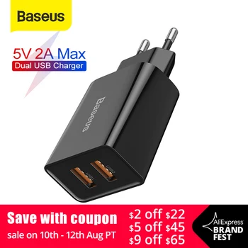 

Baseus 5V 2A Max USB Charger EU Dual USB Ports Phone Charger Mini Fast Wall Charger Portable Travel Charger For Phone
