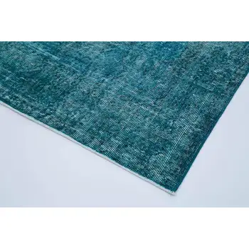 

128x373 Cm Turquoise Handmade English Over Dyed Runner Rug-4x12 Ft