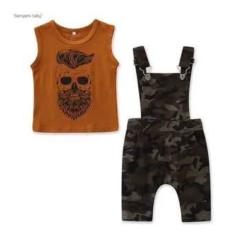 

2020 baby boy summer camouflage suit skull vest + denim overalls