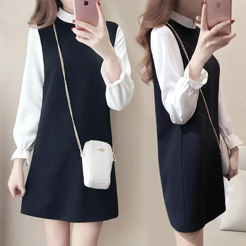 

[Activity] 2018 Spring And Autumn New Style Long Sleeve Black And White Simple Dress Slim Fit Slimming Base Skirt Fashion