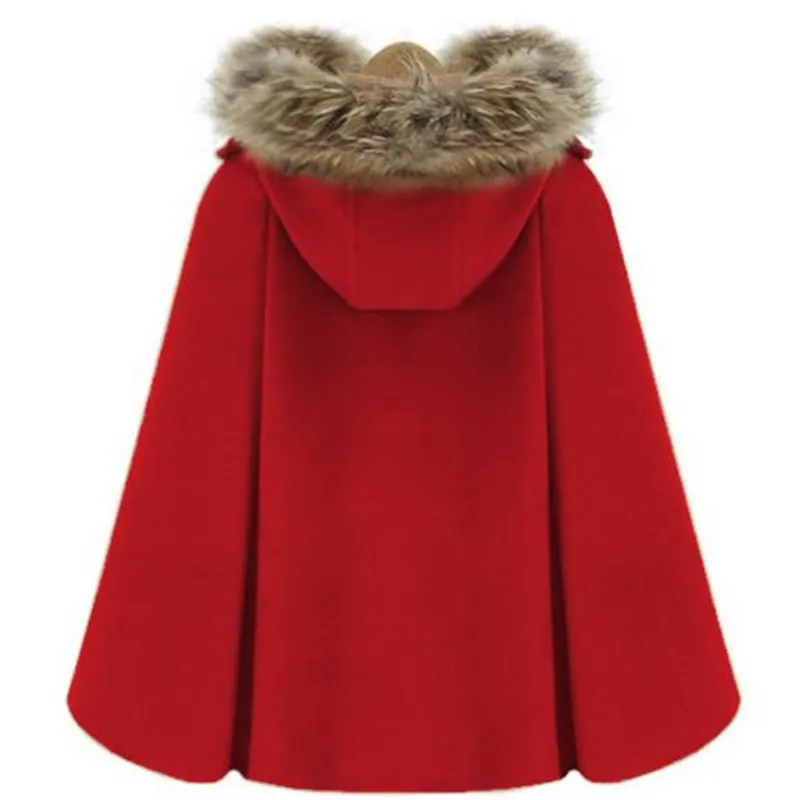 low cost  hot Europe And America Fashion Hooded Detachable Fur Collar Shawl Coat Winter New Women 's Cloak Ca