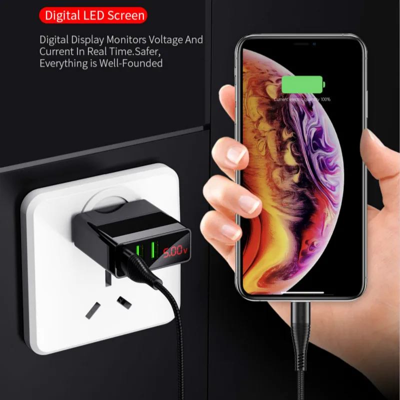 3 порта USB телефон зарядное устройство светодиодный дисплей ЕС/США штекер умный USB быстрая зарядка для мобильного Сетевое зарядное устройство для Iphone для iPhone samsung Xiaomi